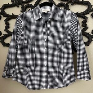 Jones New York Black and White Checkered Button Down Shirt